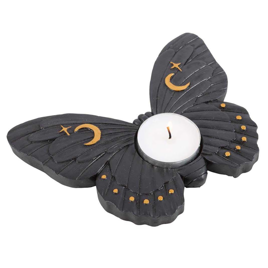 Gothic Metal Moth Tealight Candle Holder - Black Decorative Stand, Unique Centrepiece for Elegant Ambiance