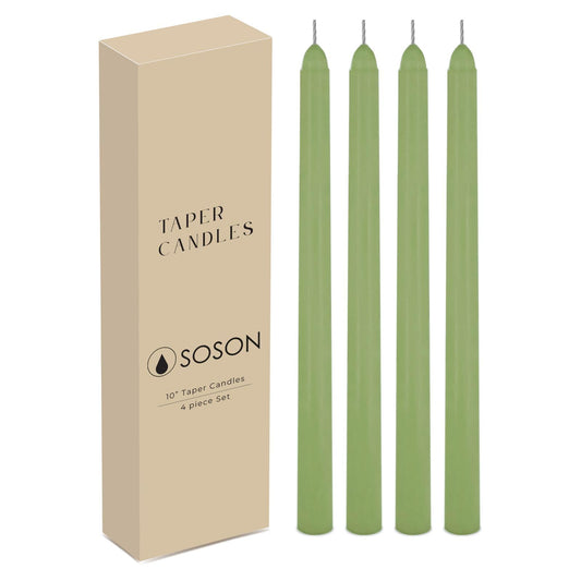 Simply Soson Sage Taper Candles 10 inch Dripless, Set of 4, Dripless Taper Candle Sticks, Tall Candlesticks Long Burning Perfect for Dinner, Wedding, Party or Christmas Tapered Candles Decor