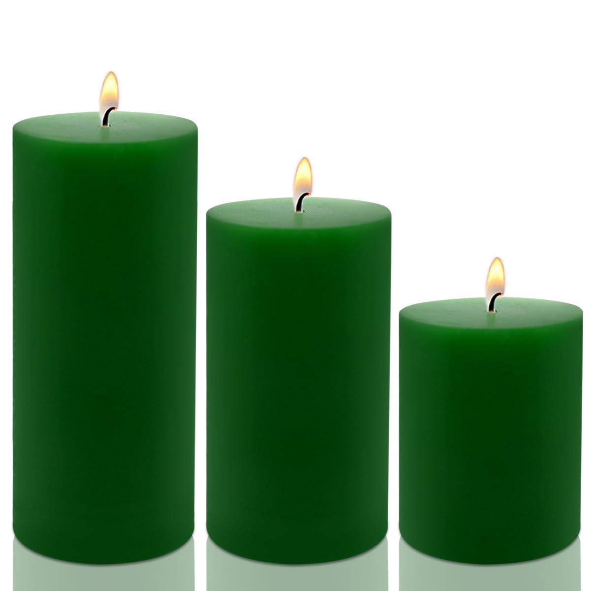 Green Pillar Candles Set of 3 - Dripless Unscented - 3x4, 3x6 & 3x8 inches Decorative Candles for Home Decor & Table Centerpieces