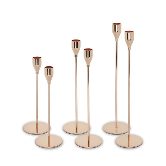 Foryoudecor Tall Candlestick Holders Set of 6, Rose Golden Taper Candle Holder, Vintage Candlesticks for Long Candle, Centerpieces Decor for Living Room,Dining Table Decor,Wedding, Fireplace Party