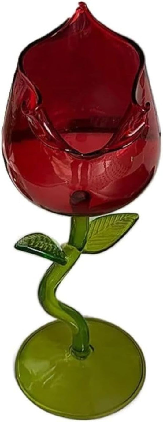 Red Rose Wine Glass Candle Holder Romantic Rose Flower Candle Holder Wedding Centerpiece Tealight Candle Chic Candle Displays(Black)