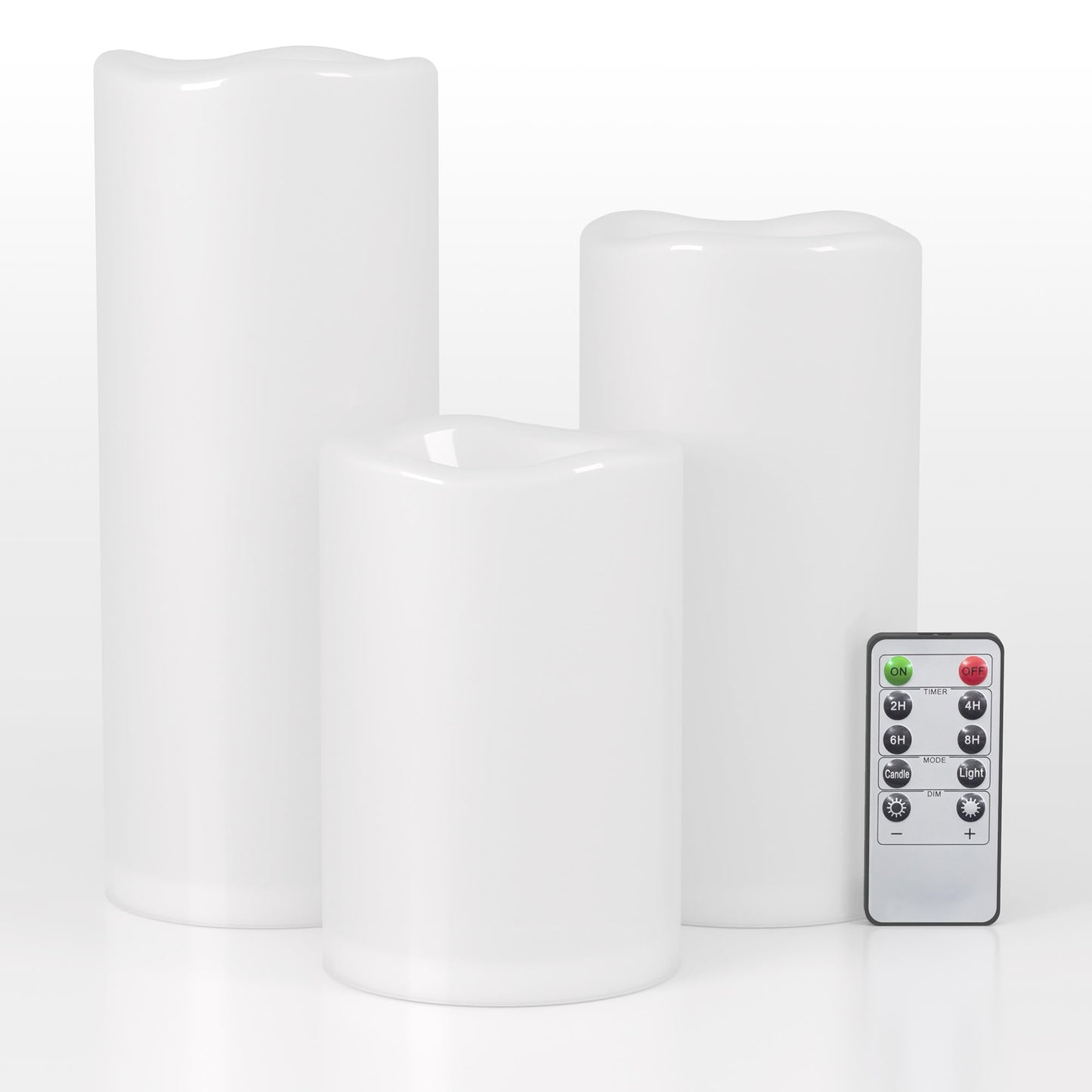 Lumeavetra 6" 8" 10" x 4" Large Waterproof Outdoor Flameless Candles Battery Operated LED Pillar Candles for Indoor Outdoor Lanterns, White, Long Lasting, Set of 3