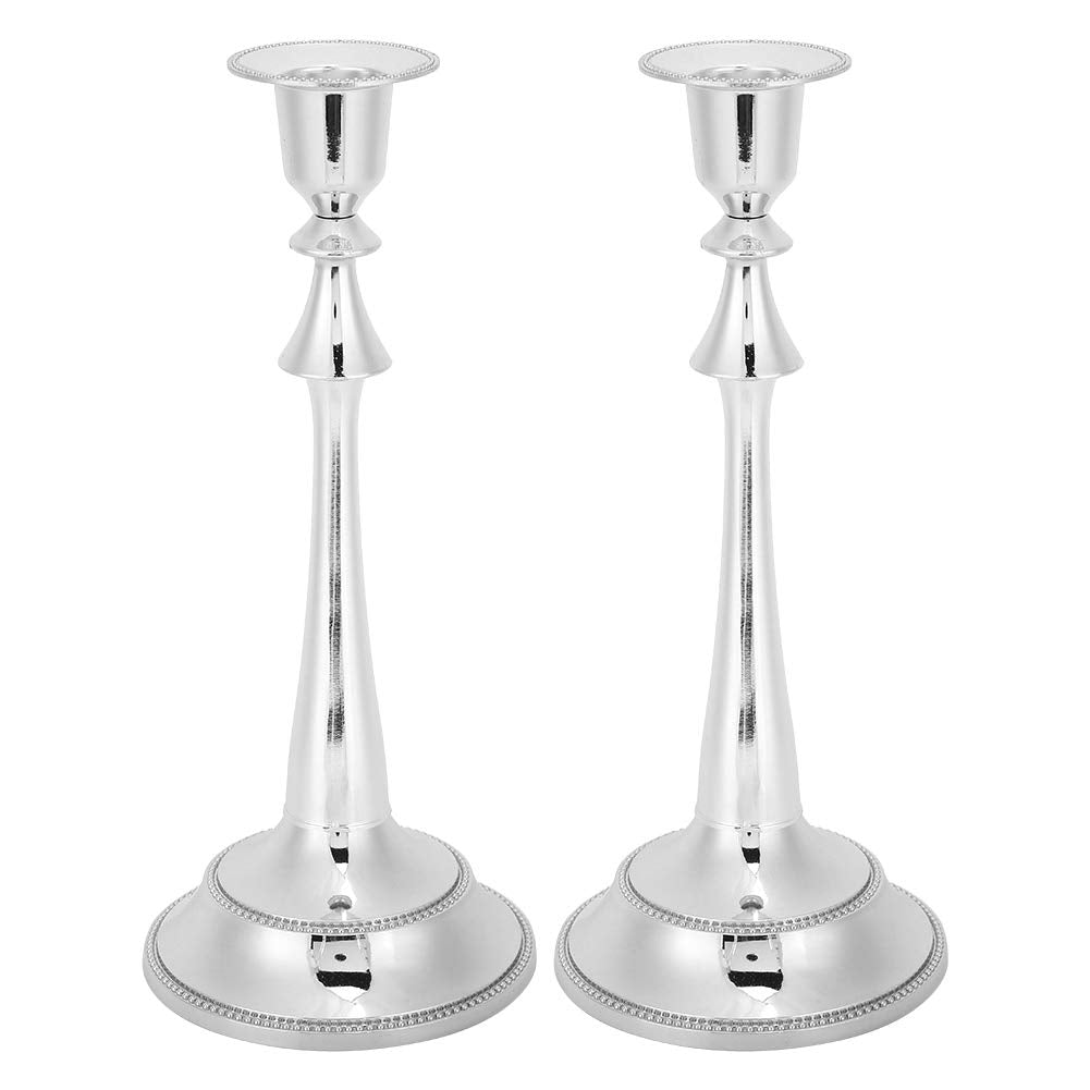 MOUMOUTEN Candelabra,2Pcs 1 Arm Silver Candlestick Holder Length 25cm Decorative Ambience Ornament for Home,Wedding, Restaurant and Other Occasions