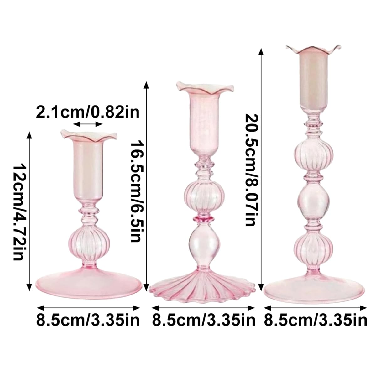 Mineaud 3Pcs Glass Candlestick Holders Glass Taper Candle Holders Groovy Wavy Elegant Candle Stick for Home Party Decoration,StyleB-Pink