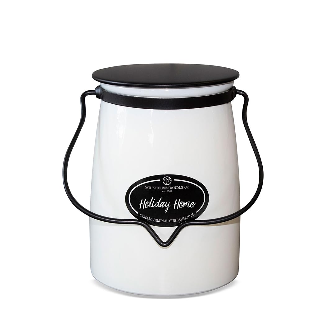 Milkhouse Candle Company Holiday Home Soy Candle - Red Apple | Cinnamon & Clove | Vanilla & Pine Scented - 22 oz Butter Jar with Lid, 120+ Hour Burn Time, Made in the USA