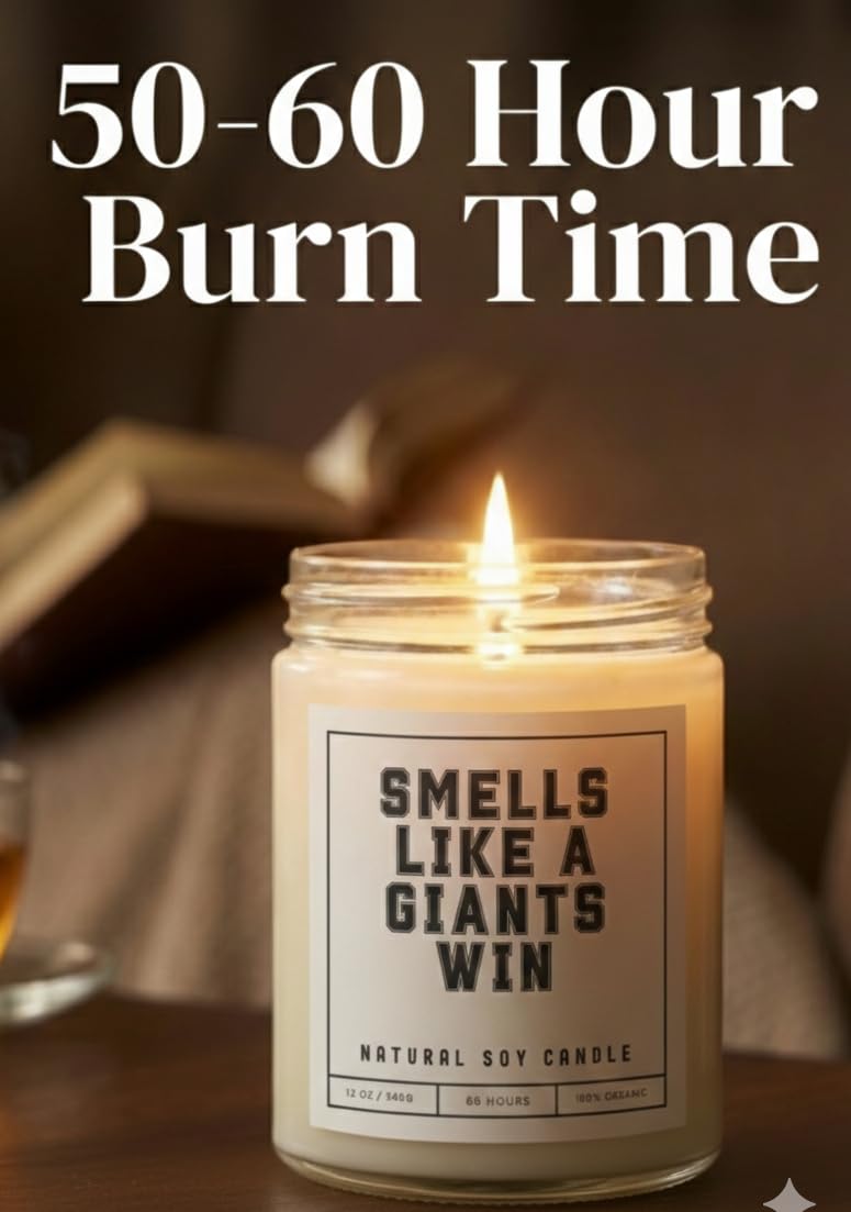 Smells Like a NY Giants Win Sports Candle - Scented Soy Wax Candle (8.0 oz) 50-60 Hour Burn Time, Cotton Wick, Frosted White Glass Jar (Vanilla)