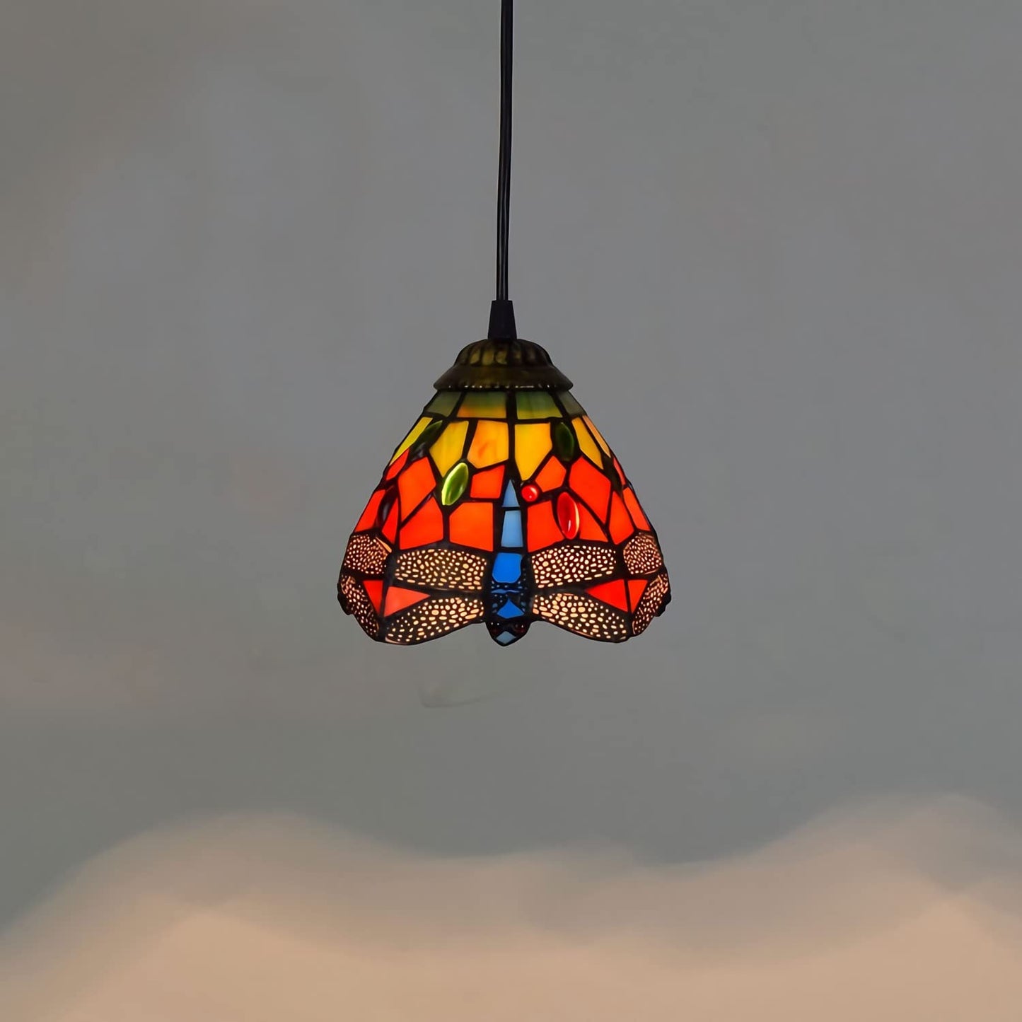 Vintage Chandelier with Stained Glass Shade - 15cm Adjustable Mini Pendant Light, Hanging Ceiling Lamp for Living Room, Bedroom, Dining Room, Hallway