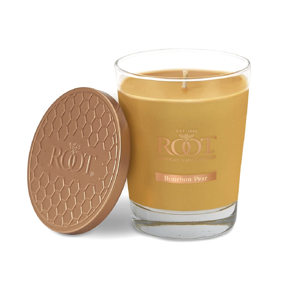 Root Candles Fall Scented Candles Honeycomb Premium Handcrafted Beeswax Blend Candle, Large Veriglass, Bourbon Pear