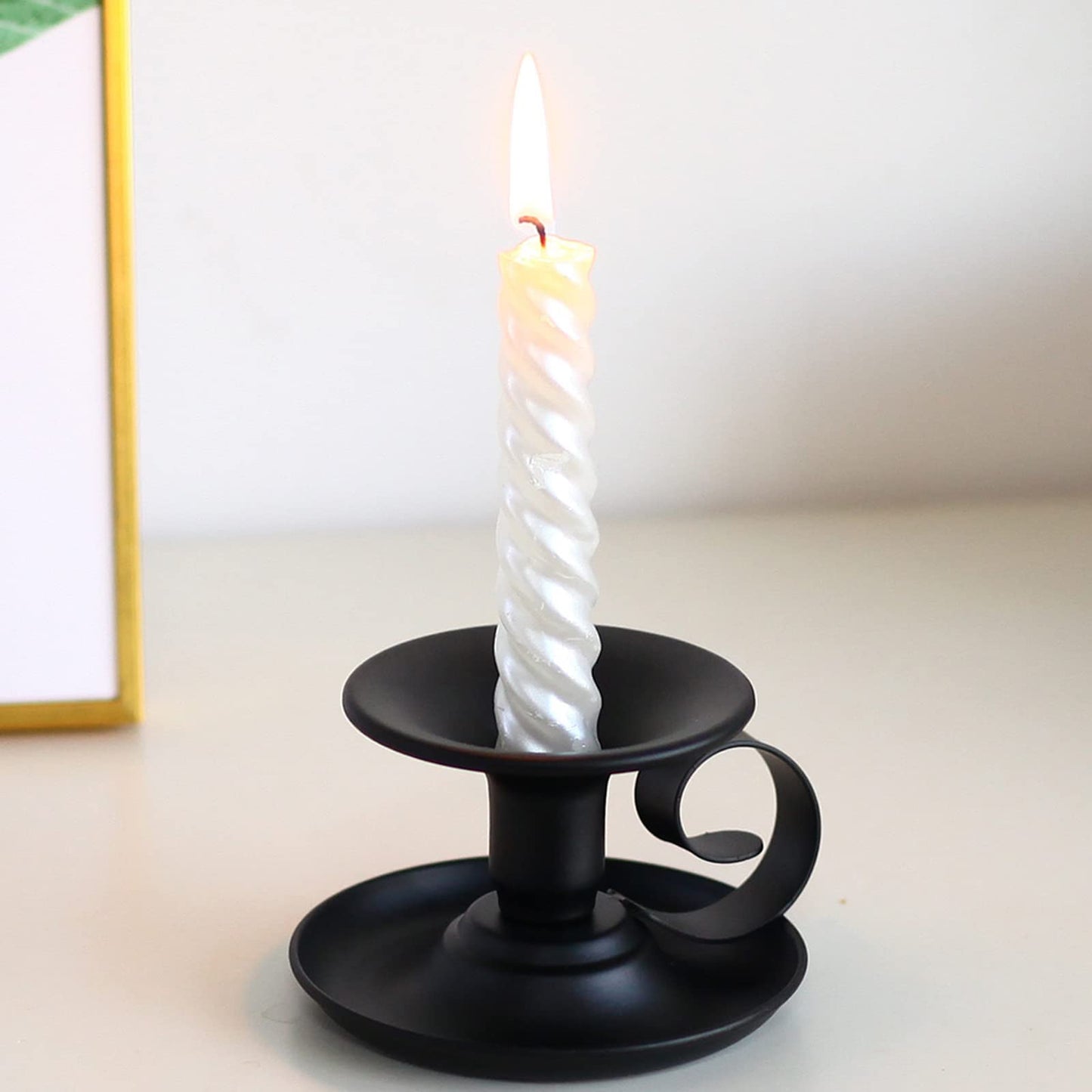 SZHTSWU Taper Candle Stick Holder, Set of 2 Retro Iron Candlestick Holders Candlelight Dinner Stand for Wedding Dinning Party Table Home Decoration (Black)
