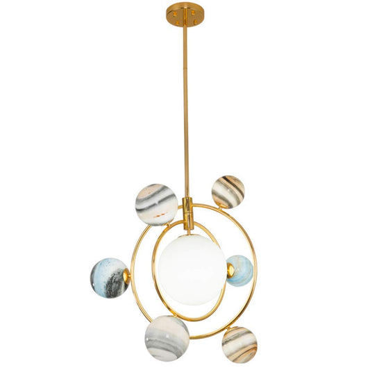 NZDY 7-Lights Creative Colored Glass Pendant Lights Personality Earth Restaurant Suspension Fixture Loft Industrial Ceiling Hanging Lighting Fixtures Decoration Chandelier with G9 Fitting