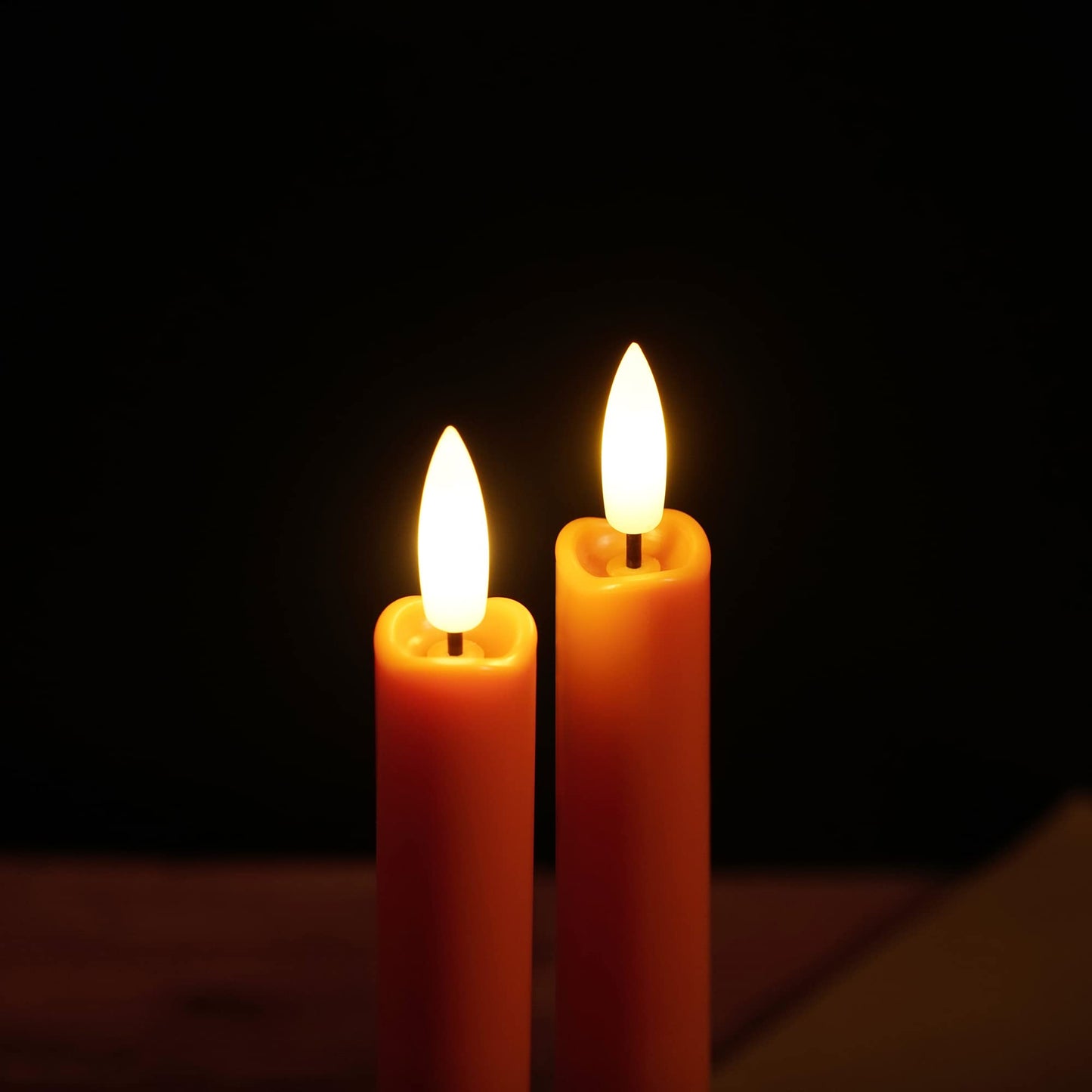 Stmarry Flameless Orange Taper Candles with Remote - 10 Inch LED Candlesticks Flickering, Realistic 3D Flame with Wick, Warm White Light, Thanksgiving Fall Autumn Decor for Home, Timer - Set of 6
