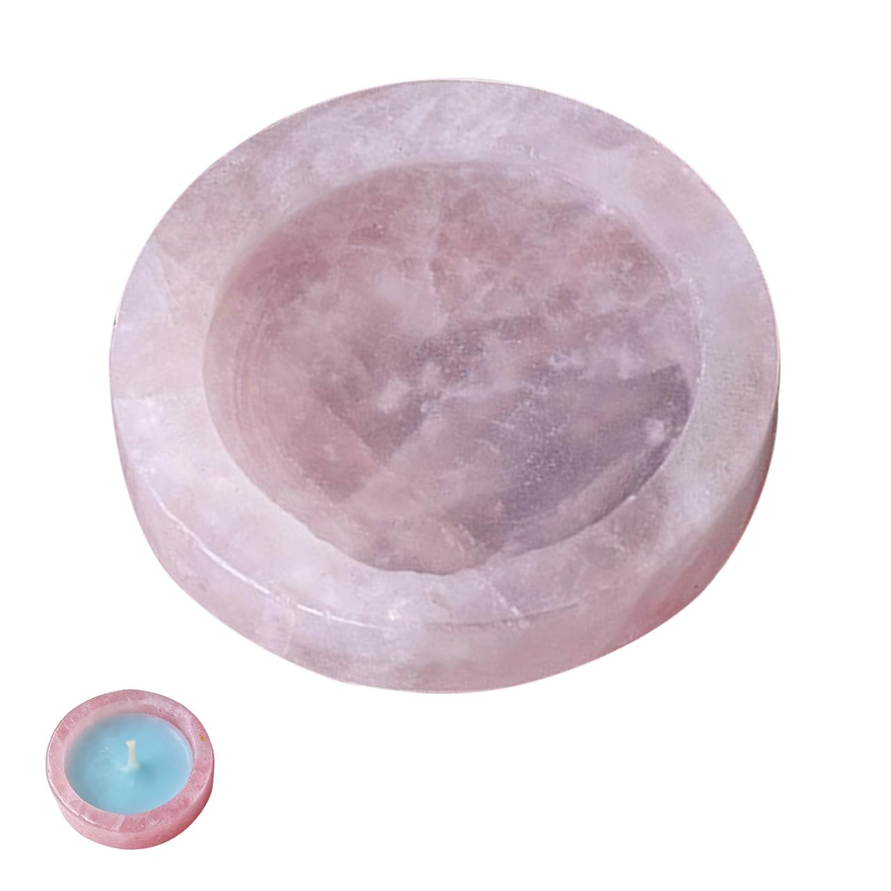 ABOOFAN Rose Quartz Crystal Candle Holder Tealight Candlestick Decorative Desktop Candleholder for Home Wedding Party 2.36In Diameter
