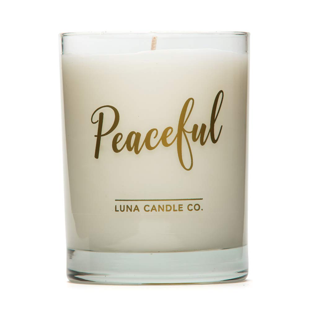 LUNA CANDLE CO. Simple Lavender Scented Jar Candle, Soy Wax, 11oz. Glass, Up to 110 Hours of Burn Time, Tranquility, Perfect for Yoga and Spa, Relax and Unwind, Made in The USA- Peaceful