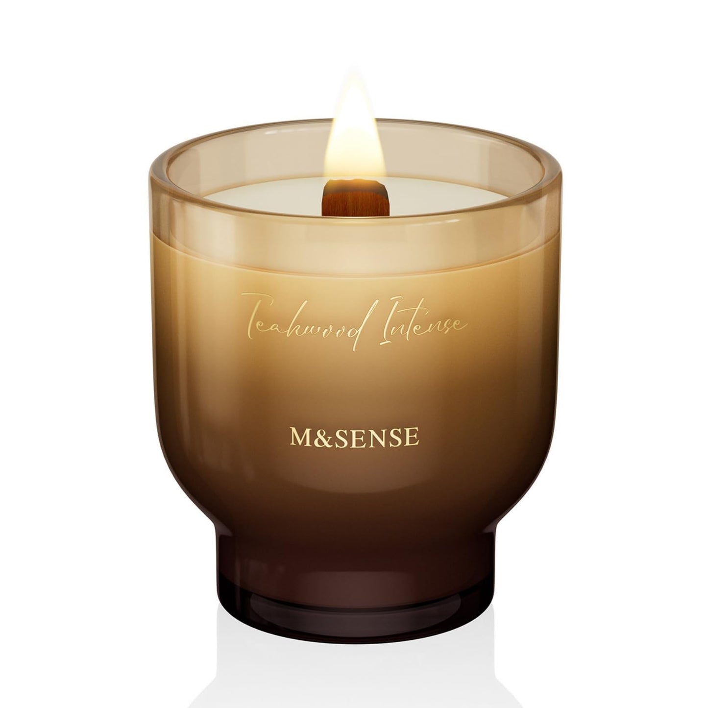 M&SENSE 9.9oz Natural Soy Wax Jar Candle with Wooden Wick | Teakwood Intense Scent | 55-Hour Burn & Long-Lasting Burn | Housewarming Gift for Men and Women