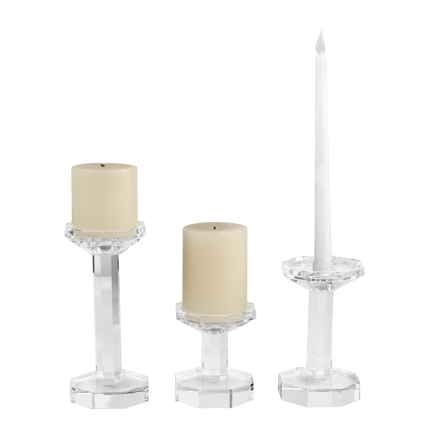 DONOUCLS Crystal Candlestick Holders Set of 3, Clear Crystal Taper/Pillar Candles Holders– Table Centerpieces for Party and Wedding Decoration(4''/6''/8'' Tall)