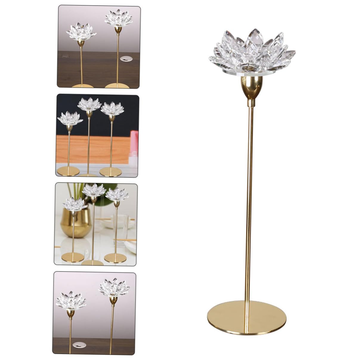 HOMSFOU Crystal Lotus Metal Candlestick Holder Small Modern Simple Wedding Candle Stand for Candlelight Dinner Table Decoration