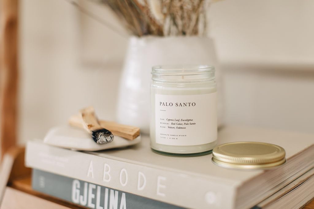 Brooklyn Candle Studio Palo Santo Jar Candle - Cedar and Eucalyptus Luxury Scented Candle, Vegan Soy Wax, Hand Poured in The USA, 50 Hour Slow Burn Time - 7.5 oz