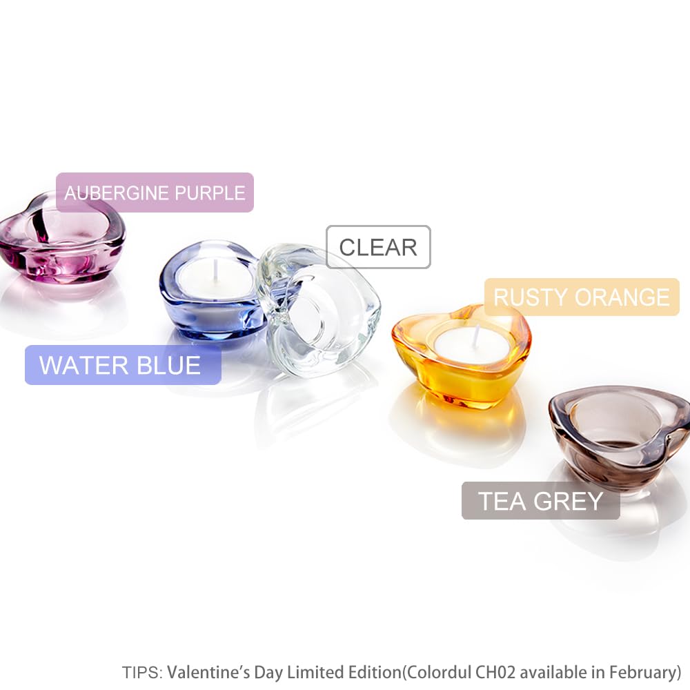Elivia Clear Tealight Candle Holders - Set of 24, Heart-Shaped Chunky Glass Candle Holder, 2.9" Diameter - CH02