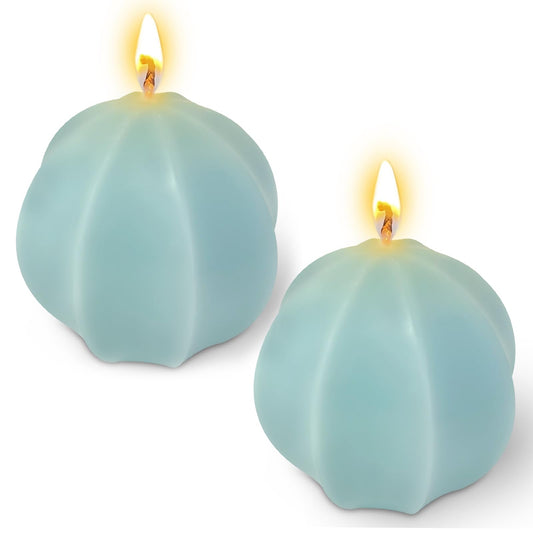 Hand-Poured Unscented Pillar Candles, 2 Pack Baby-Blue Octagonal Ball Pillar Candles for Wedding, Dinner, Christmas and Home Decor, Dripless Smokeless and Clean Burning