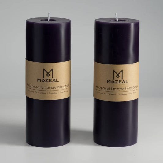 MOZEAL 3" x 8" Hand-Poured Unscented Large Candle,Smokeless Rustic Pillar Candle Set of 2,No Drip,Approx 150 Hours Burning,Wedding,Dinner,Christmas and Home Decorative,Tall Dark Purple Candle