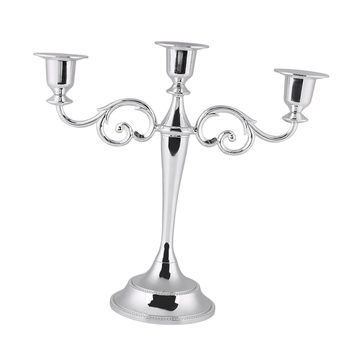 Aumotop Metal Wedding Candlestick Holder Elegant 3 Arms Candelabra for Home Decor, European Style Candle Holder for Wedding and Candlelight Dinner, Metal, Gold (Silver)