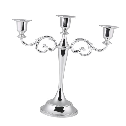 Aumotop Metal Wedding Candlestick Holder Elegant 3 Arms Candelabra for Home Decor, European Style Candle Holder for Wedding and Candlelight Dinner, Metal, Gold (Silver)