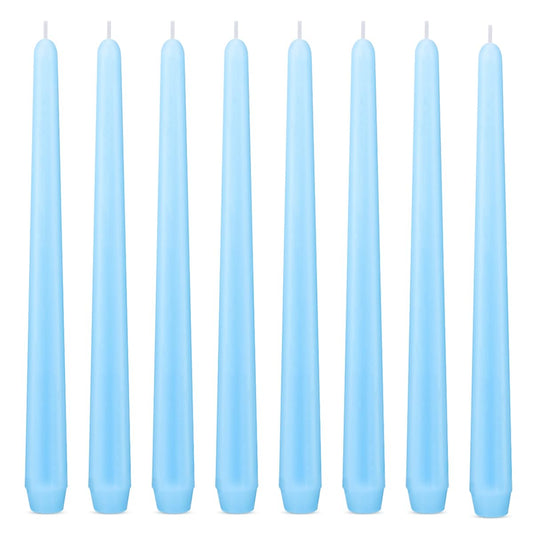 Set of 8 10 Inch Light Blue Colored Taper Candles, Dripless Unscented 10 Inch Tall Skinny Candlesticks for Home Party Dinner Table Decoration