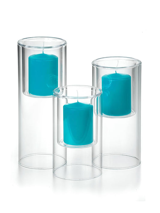 Yummi Set of 3 Pillar Candles & Ethereal Cylinders - Caribbean Blue