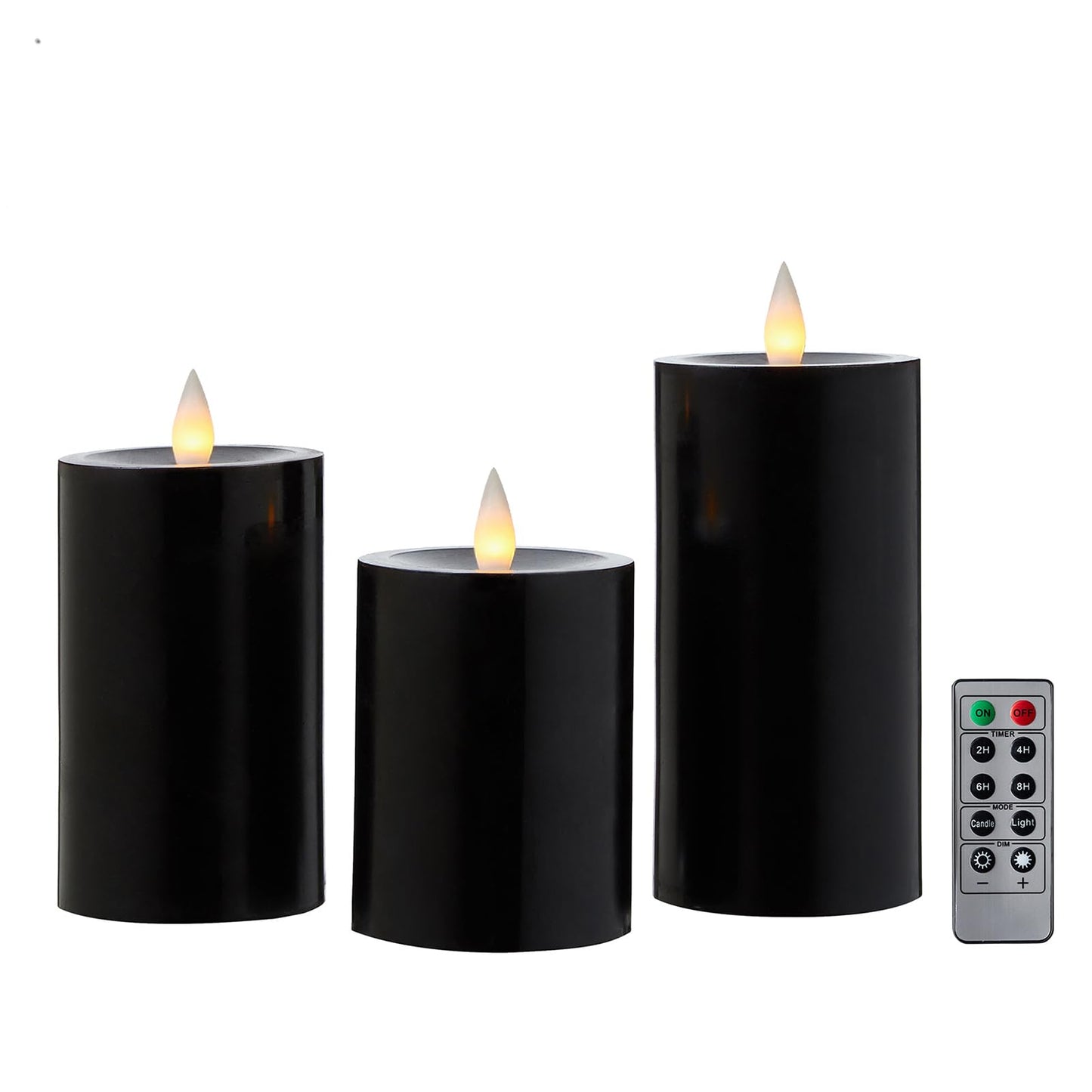 CozierGlow Flameless Pillar Candles Flickering with Remote Timer, Battery Operated LED Candles Up to 400 Hours, 3D Moving Flame Real Wax Candles. (Black)