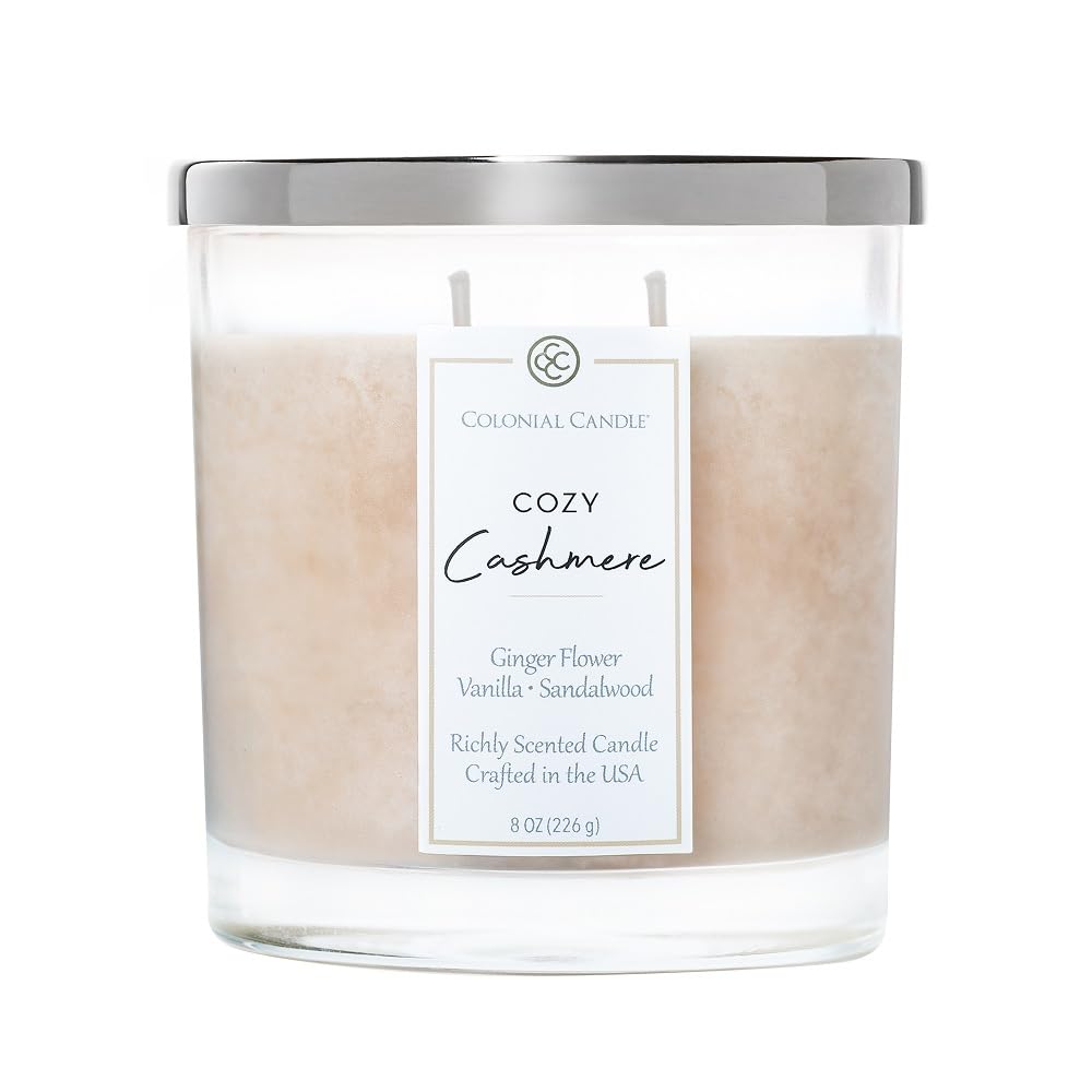 Colonial Candle Cozy Cashmere Scented Candle Jar, Highly Fragranced Candles for Home Scented, Mottled Wax Candle, 2 Wick, 8 oz - Made in the USA