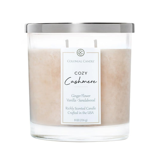 Colonial Candle Cozy Cashmere Scented Candle Jar, Highly Fragranced Candles for Home Scented, Mottled Wax Candle, 2 Wick, 8 oz - Made in the USA