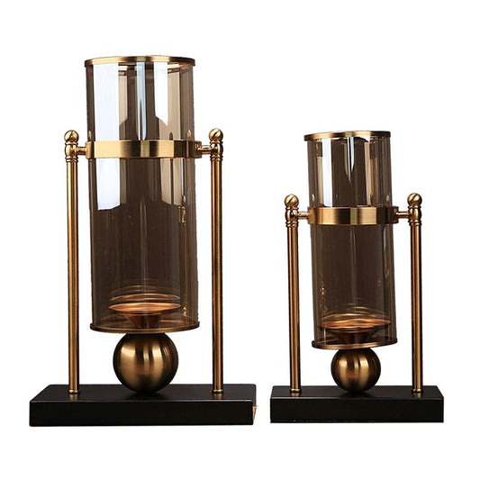 Candle Holders for Home Decor， Candle Holder Vintage Metal Candlestick with Glass Screen Cover Accent Display for Home Wedding Candlelight Dinner Decor Holiday Candle Holders(Set)