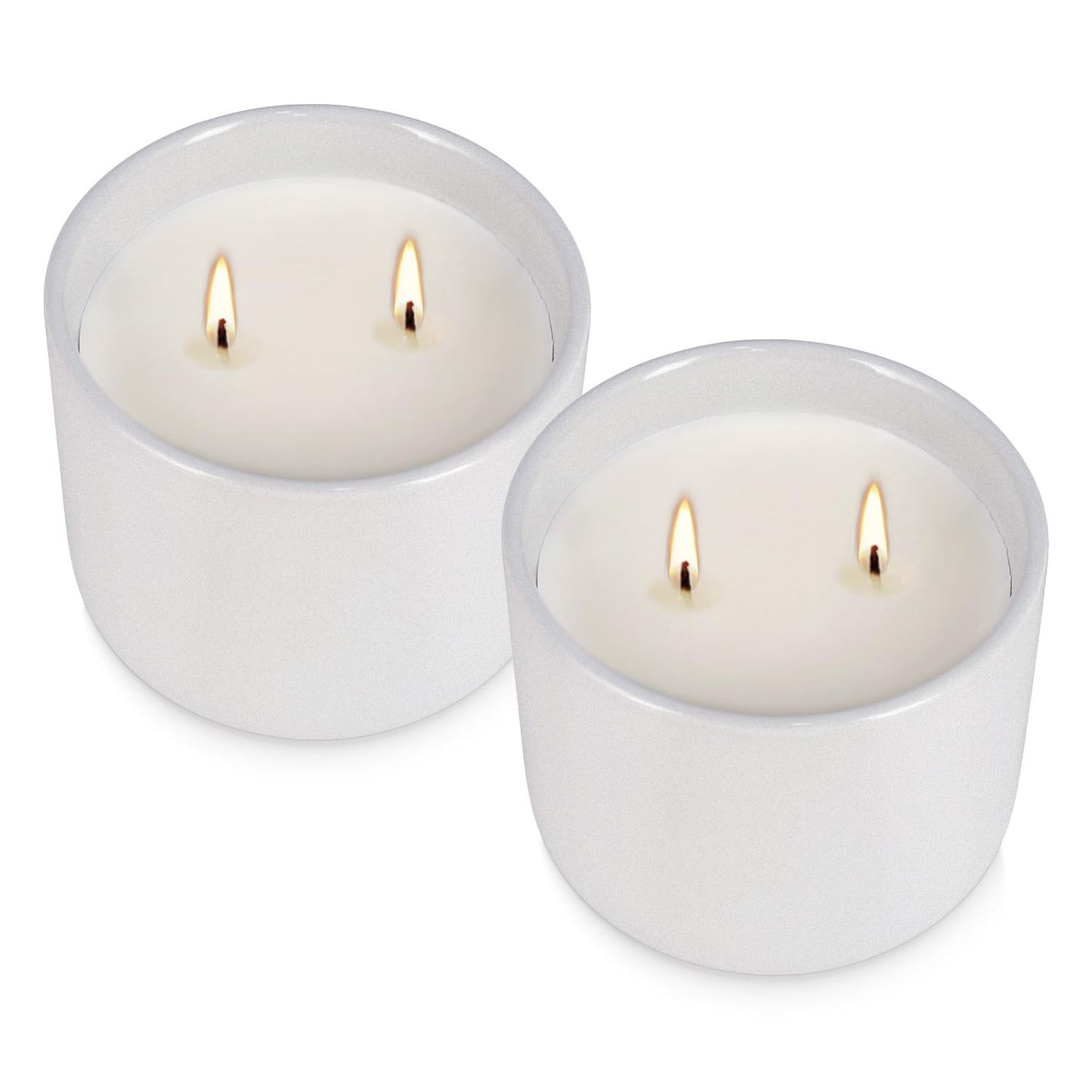 Wfmolcand 2-Pack Citronella Candles in White Ceramic Jars - 2 Cotton Wicks, Citronella Oil with Elegant White Pillar Design Perfect for Outside Patio, Camping & Garden, Summer Gifts for Indoor Home
