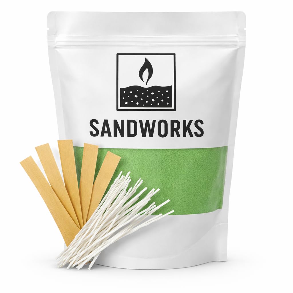 SANDWORKS Sand Wax Candle Making Kit – 5 Wooden Wicks & 15 Cotton Wicks, 500 g Premium Fragrance-Free Sand Wax (Sage Drift)