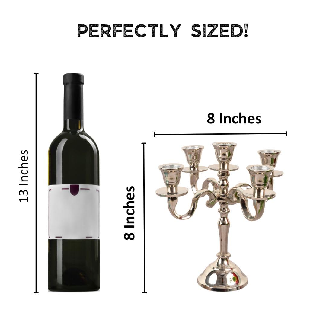 Rely+ 5 Arm Baby Candelabra Silver Glossy 8 Inch Taper Candle Holders Gothic Decorations Candlesticks Holder Home Decor Wedding Parties Centerpiece for Dining Table