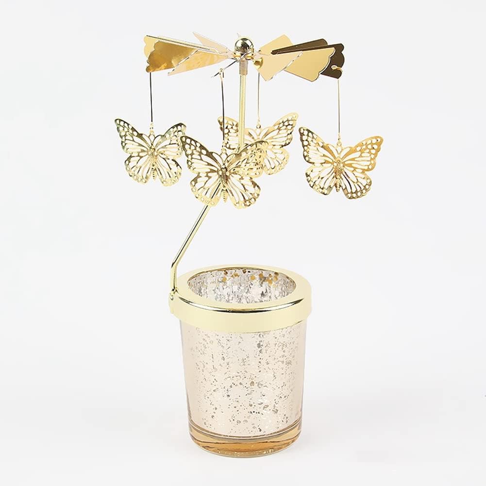 Candle Holders，Rotating Candlestick，Gold Starlight Glass Candle Holder,Restaurant Wedding Christmas Valentine's Day Thanksgiving Wedding Anniversary Birthday Party Table Decoration(Butterfly)
