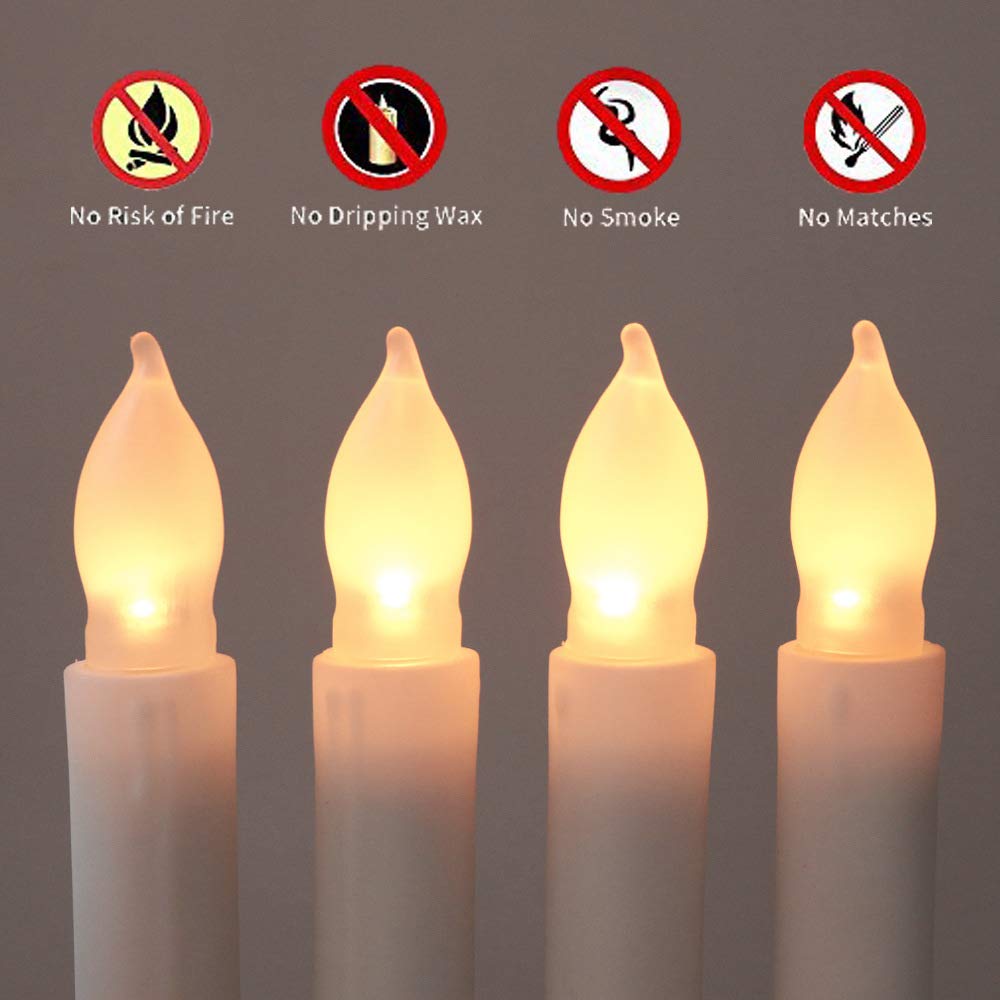 xunhuimemory 24 PCS Flameless LED Taper Candles Lights, Battery Operated Candlesticks with Warm White Flickering Flame, 0.79 x 6.5 Inches Dripless Fake Floating Taper Candles for Church Wedding Xmas