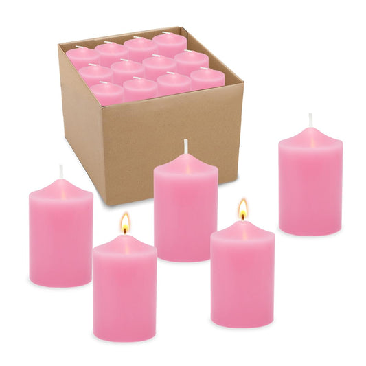 24 Packs Pink Colored Votive Candles, Unscented Small 1.5 Inch Diameter 2.0 Inch Tall Pastel Wax Candles for Wedding, Party & Home Dinner Table Decoration - 12 Hour Burn Time