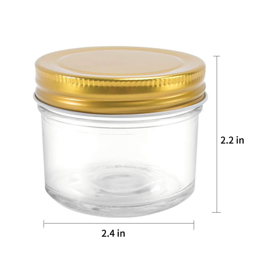 Betrome 4 oz Clear Glass Jars with Metal Golden Lids, Pack of 40, 100ml Round Canning Jars,Ideal for Spices, Herbs, Honey, Jam, Wedding Favors