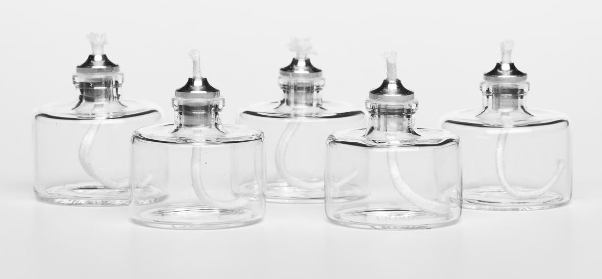Firefly Refillable, Clear Glass Unscented Tealight Candles - 5 Pack - Bulk Long Burning Tea Lights Cotton Wick & Holder Included
