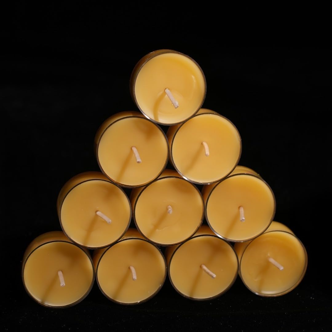 10pc Australian Made Pure Beeswax Tea Lights, 100% Organic Pure Beeswax Tea-Light Candles, 4hr Burn Time, Natural Tealight Candles Stress Relief Gifts for Women, Non Toxic Organic Tealights