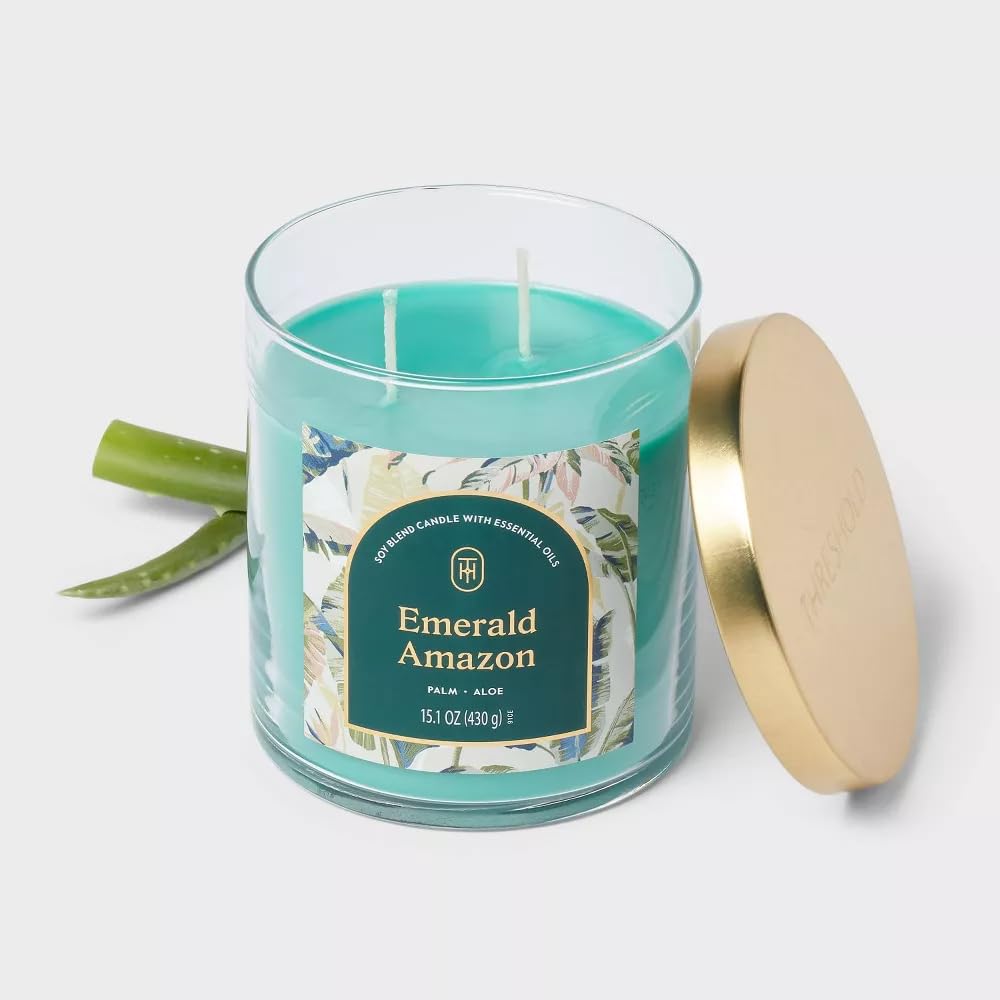 Threshold 2-Wick Lidded Glass Jar Candle (15.1oz, Emerald)