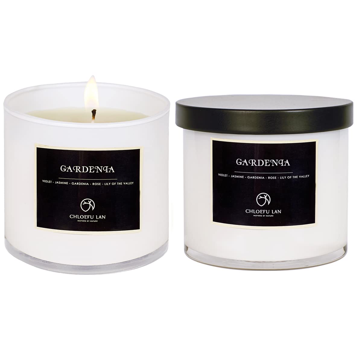 Chloefu LAN Gardenia Scented Candles - Highly Scented, 7.1oz|45 Hour Long Burning, Gifts for Women, 100% Natural Soy, Home Decor, White Glass Jar With Gift Box 2 Pack