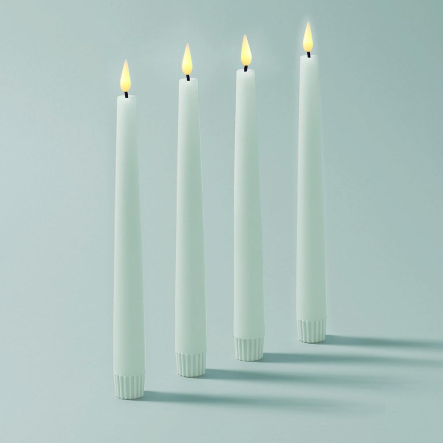 LampLust Flameless Taper Candles with Remote, 9 Inch, 4 Pack Pastel Blue Candlesticks, LED Flickering Flameless Candles for Baby Shower Gender Reveal Decoration, Summer Home Decor, Table Centerpiece