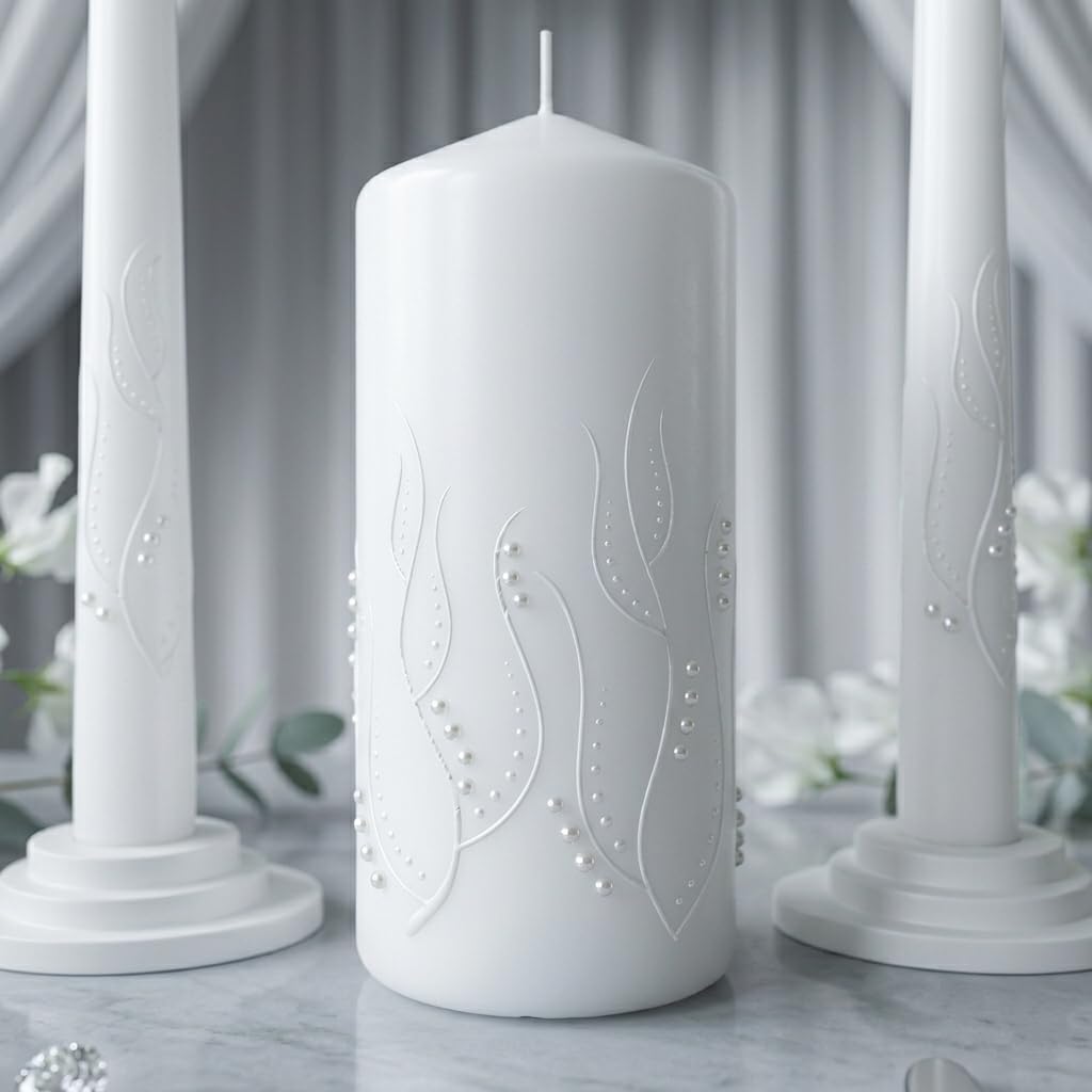 Magik Life Unity Candle Set - Wedding Ceremony & Reception – 6” Pillar & Two 10” Taper Candles – Long Burning Unity Candles for Marriage Ritual – Handmade in USA – White | Paint