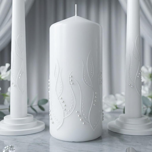 Magik Life Unity Candle Set - Wedding Ceremony & Reception – 6” Pillar & Two 10” Taper Candles – Long Burning Unity Candles for Marriage Ritual – Handmade in USA – White | Paint