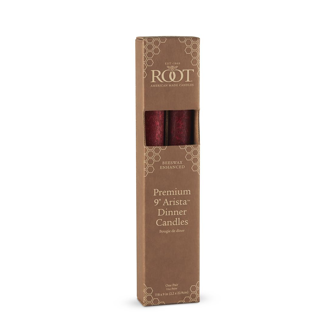 Root Candles 2-Count Unscented Dinner Candles Rustic Dripless Beeswax Blend Timberline Arista Candles, 9-Inch, Garnet Red