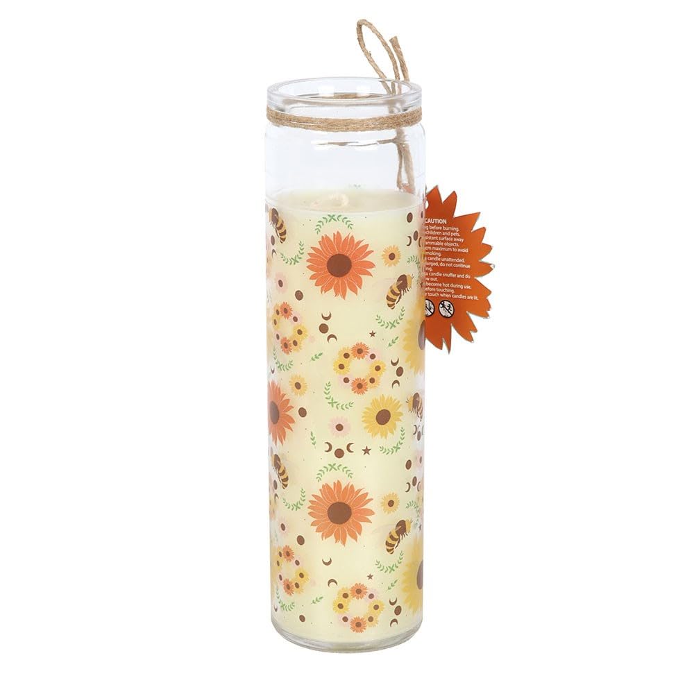 Summer Solstice Wildflower Tube Candle – 50 Hours of Uplifting Burn Time – Eco-Friendly, Seasonal Design with Bees, Sunflowers & Moon Phases – for Solstice Celebrations and Relaxation