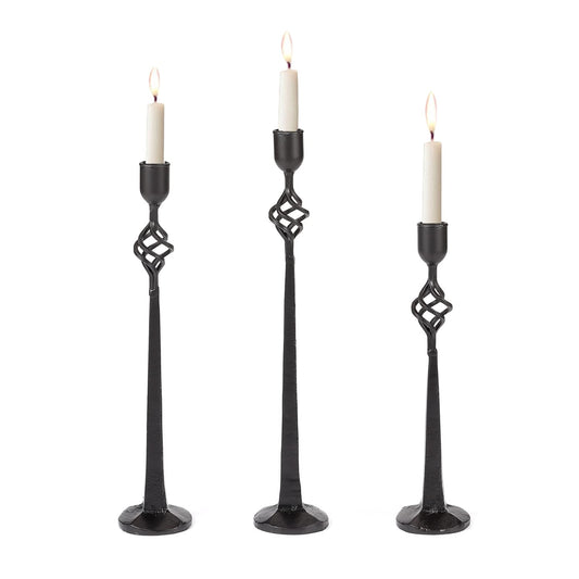 Candlestick Holders Set of 3, Black Cast Iron Candle Holders for Candlesticks, Tall Candle Stick Holder, Vintage Taper Candles Stand for Home Dinner Table Fireplace Wedding Anniversary Decoration