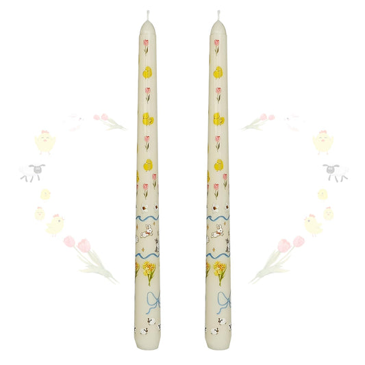 Taper Candles 10 Inch Print Candle Handmade Unscented Rabbit Long Candles 2 Pack Twisted Candlesticks for Wedding Home Decoration Gifts